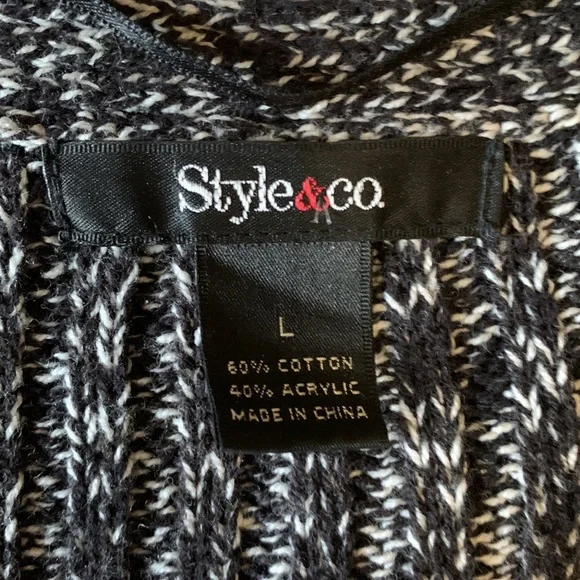 STYLE & CO Cardigan Duster Sweater Black White Marled Toggle Buttons Large - Picture 9 of 12